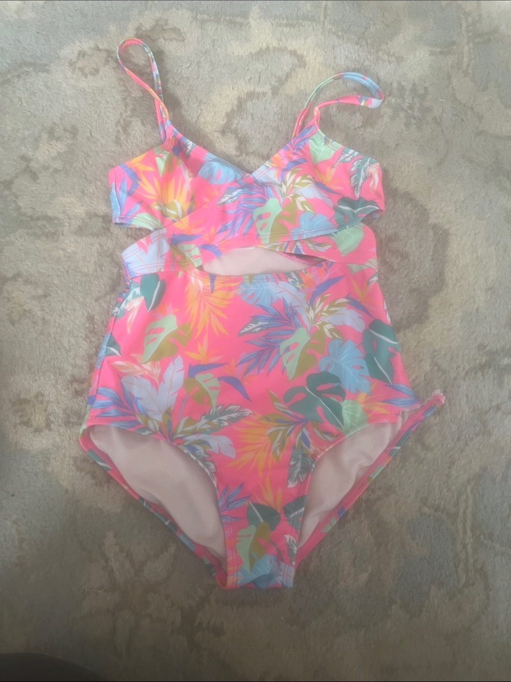 art class Neon Pink Tropical Floral One-Piece Swimsuit with Cutout